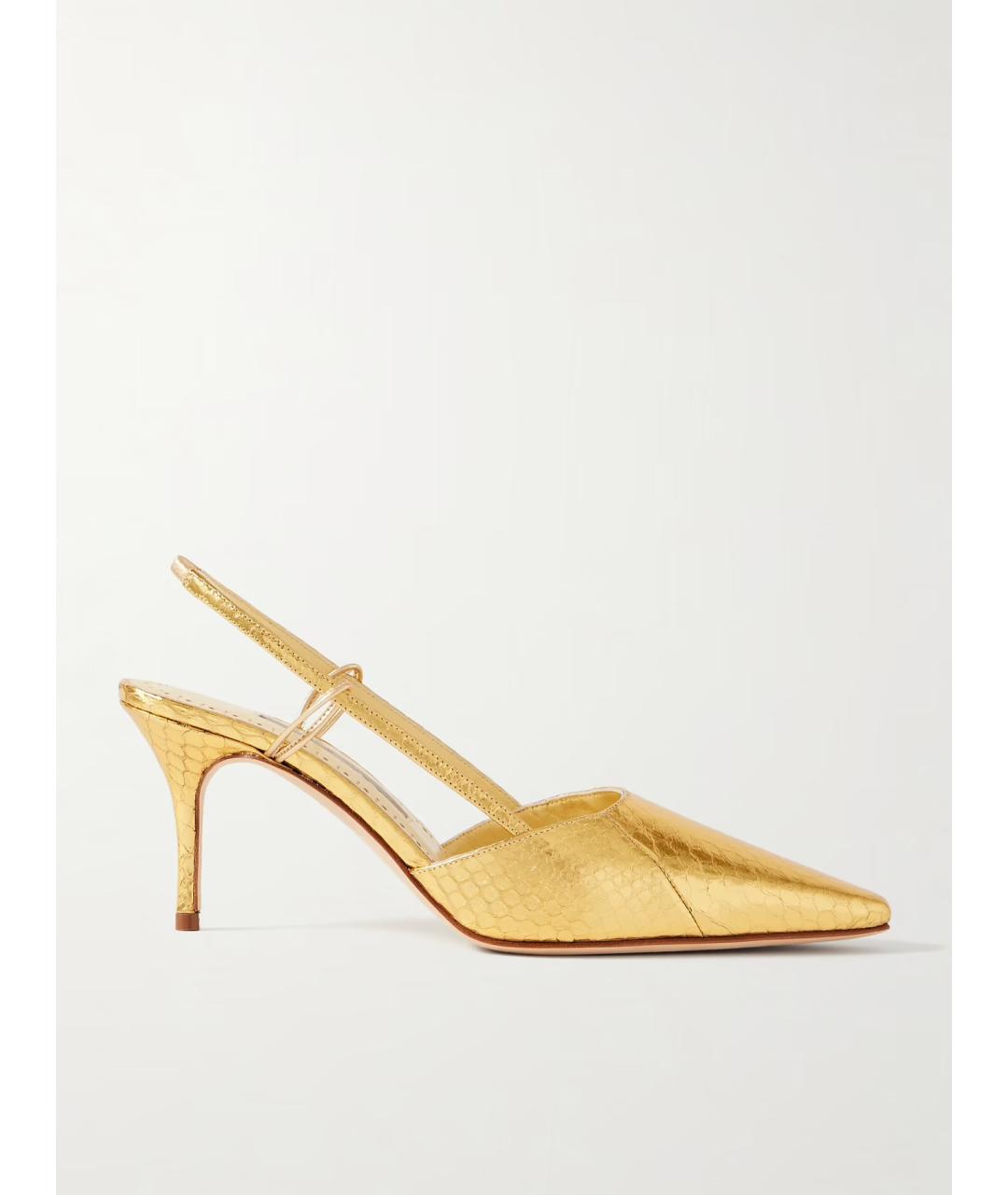 MANOLO BLAHNIK Золотые кожаные туфли, фото 5