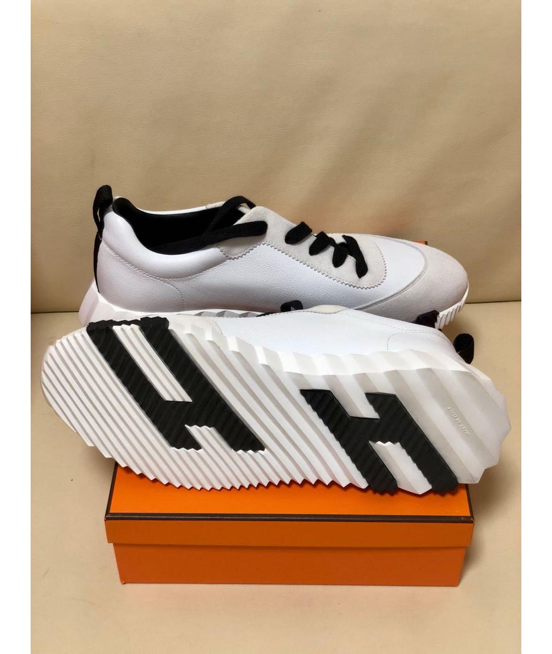 HERMES Белые кожаные кроссовки, фото 4