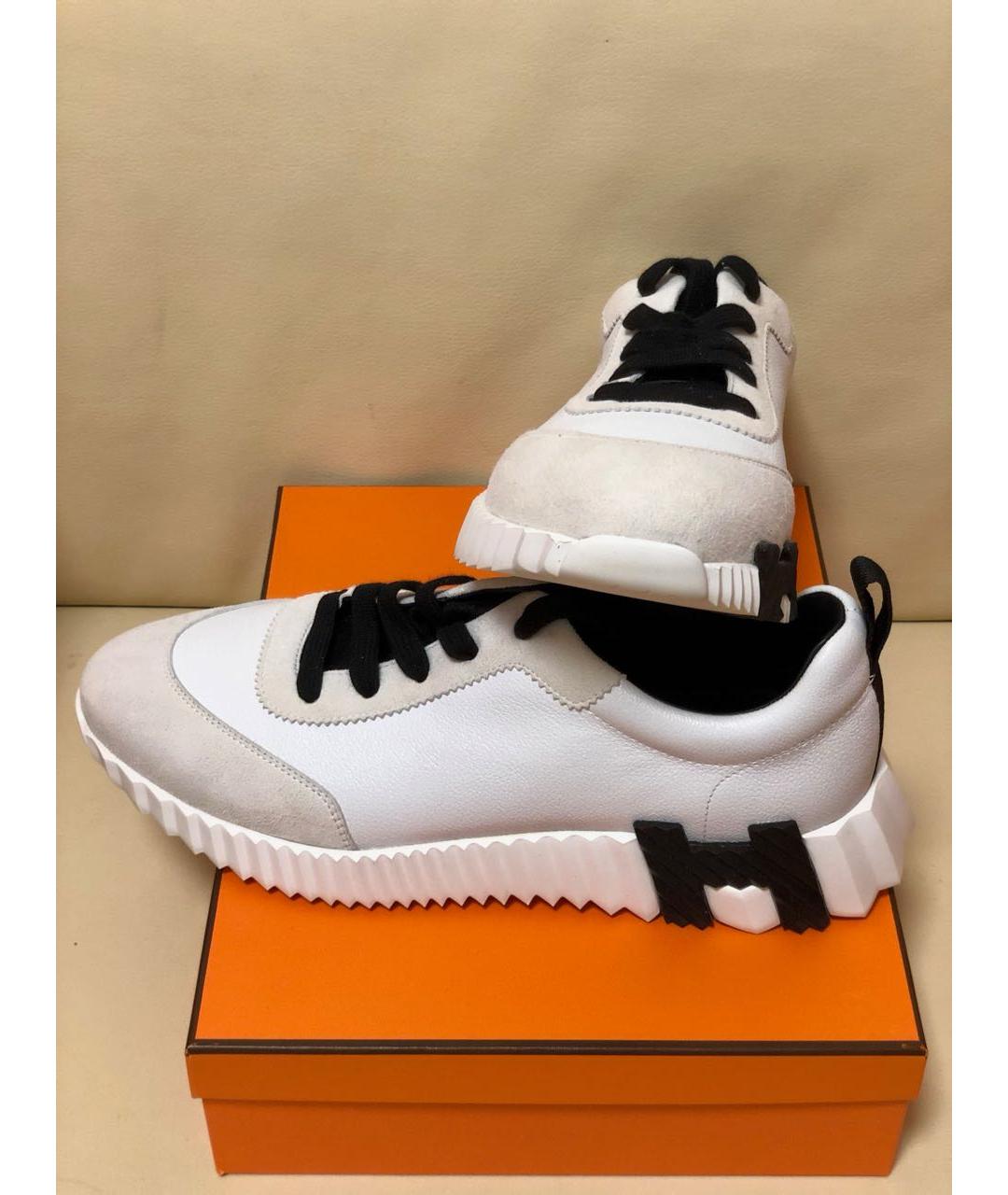 HERMES Белые кожаные кроссовки, фото 2