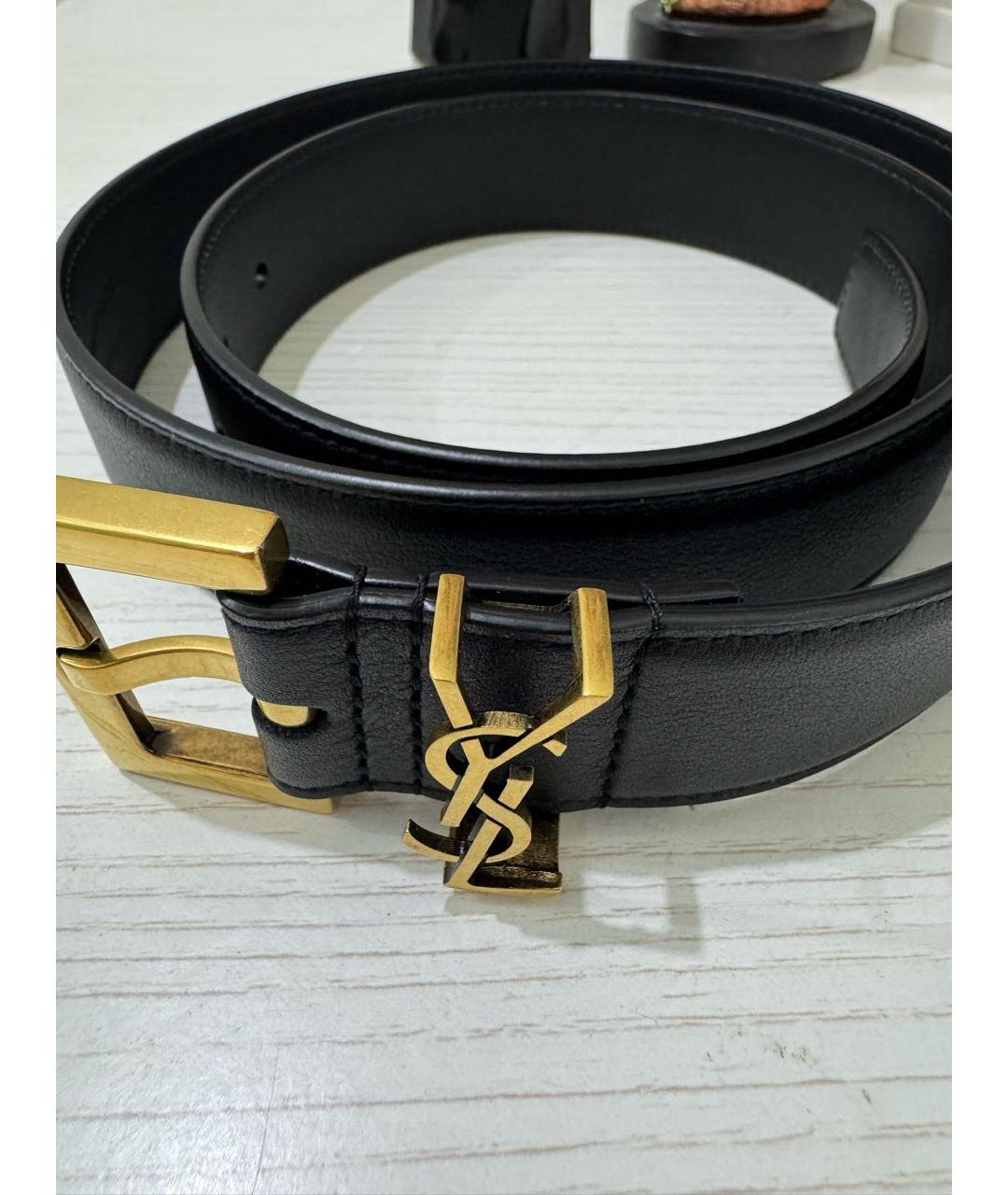 SAINT LAURENT Черный кожаный ремень, фото 4
