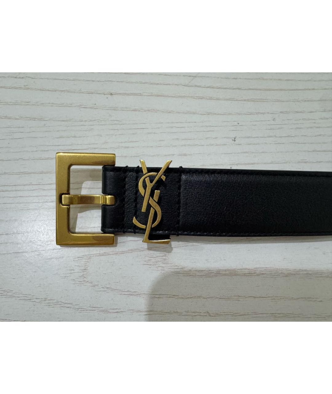 SAINT LAURENT Черный кожаный ремень, фото 2