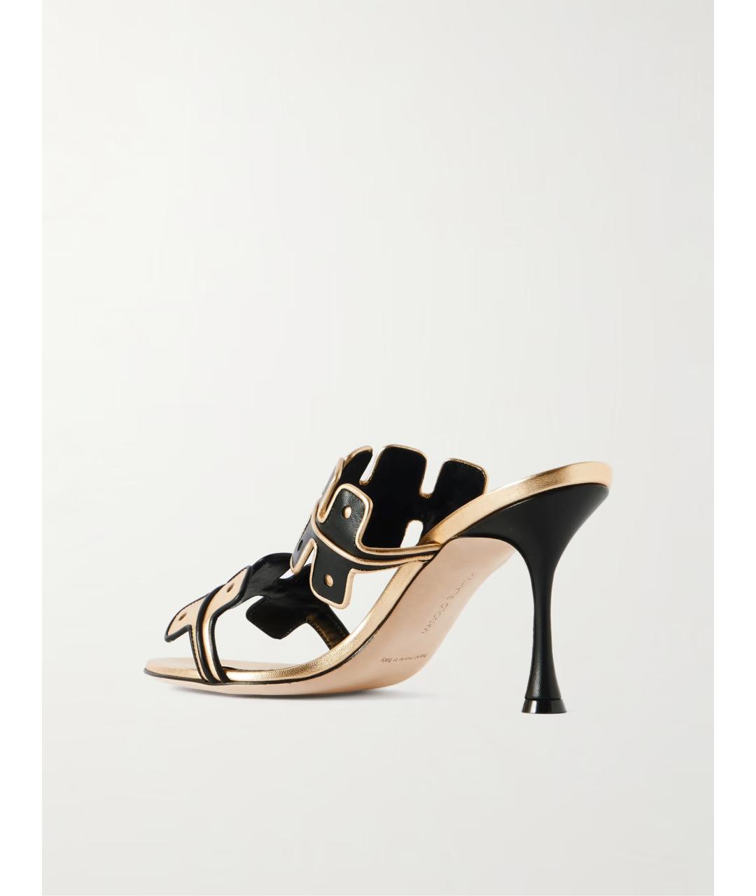 MANOLO BLAHNIK Золотые кожаные мюли, фото 4