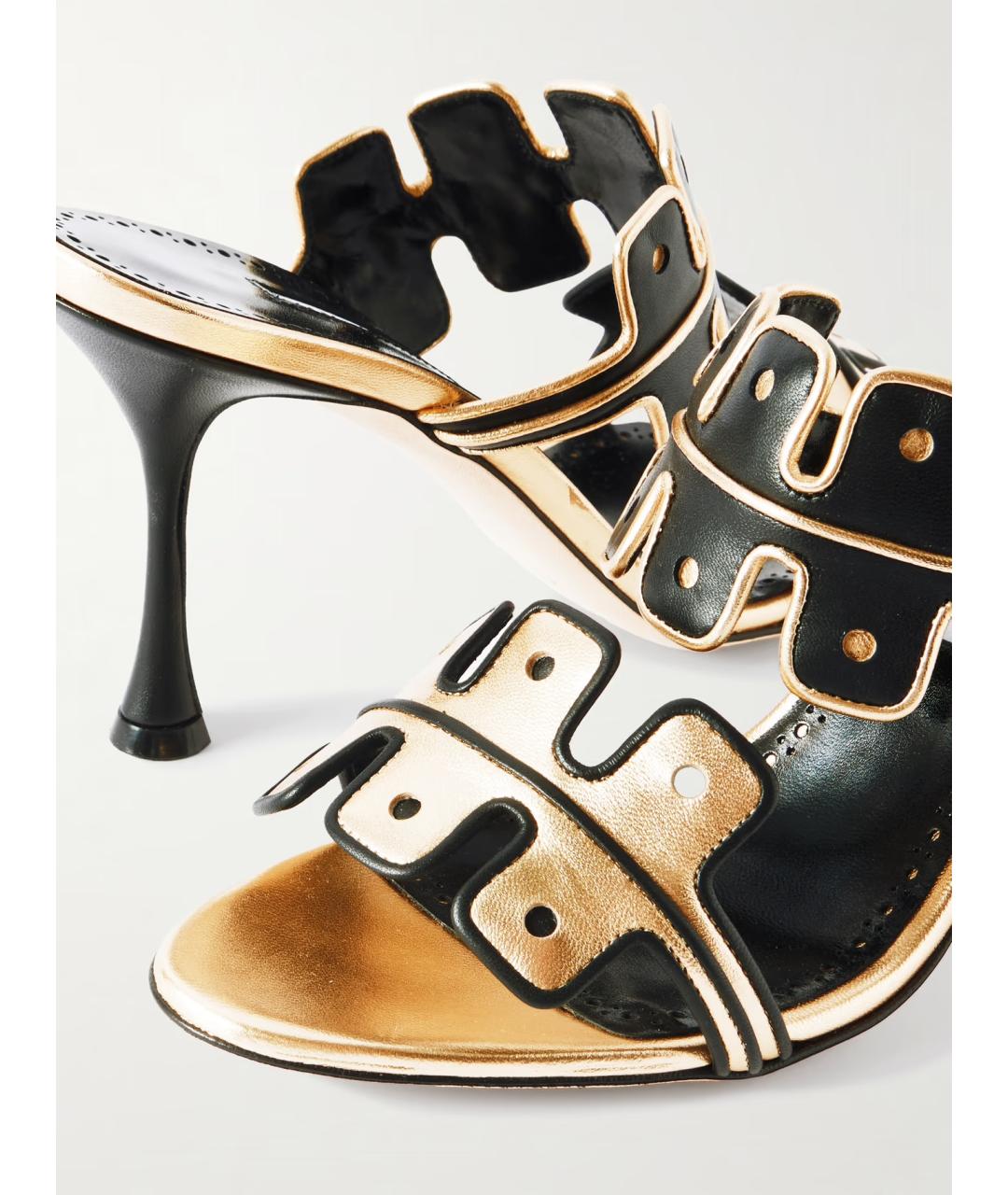 MANOLO BLAHNIK Золотые кожаные мюли, фото 3