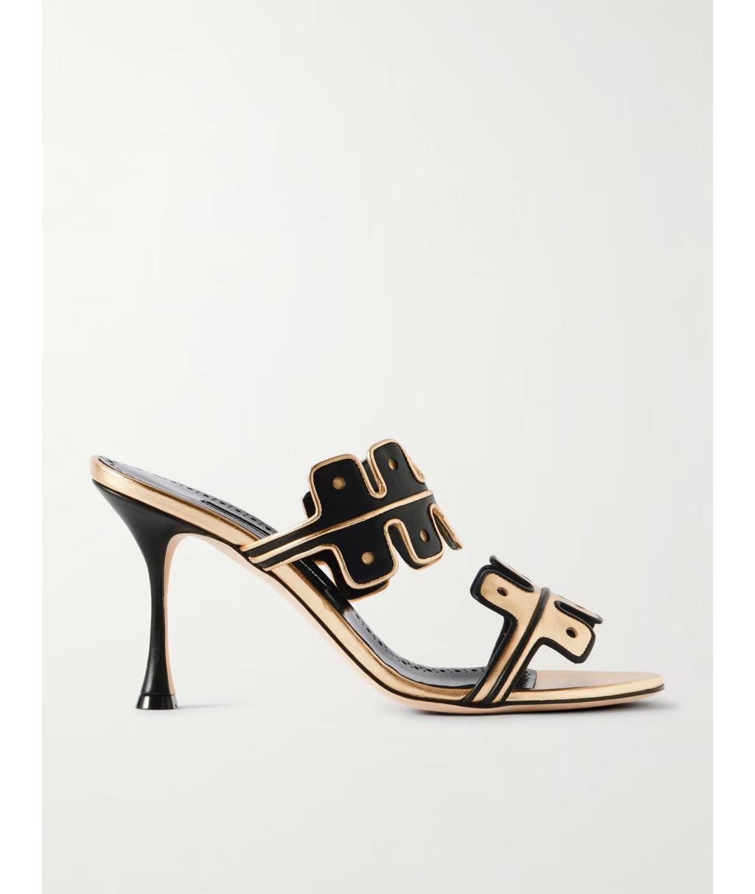 MANOLO BLAHNIK Золотые кожаные мюли, фото 5