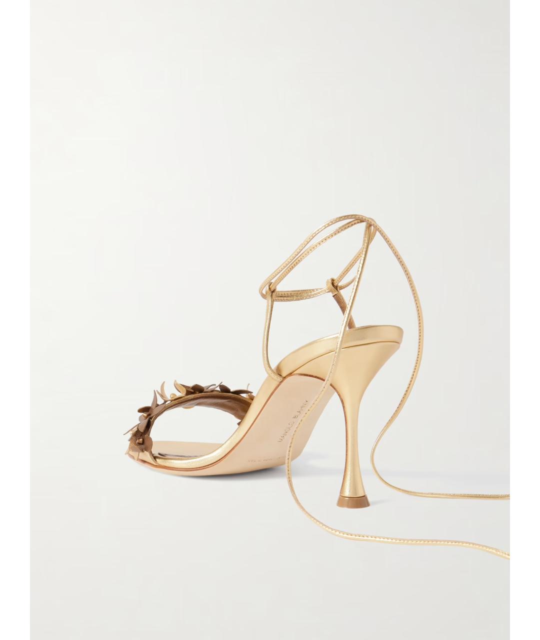 MANOLO BLAHNIK Золотые кожаные босоножки, фото 3