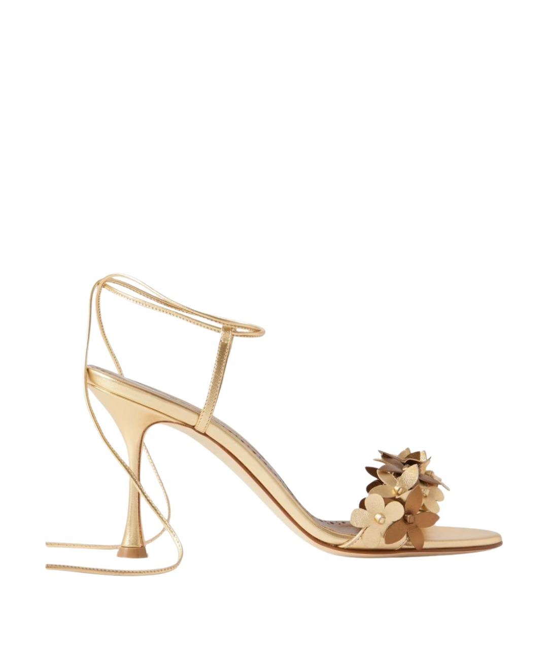 MANOLO BLAHNIK Золотые кожаные босоножки, фото 1
