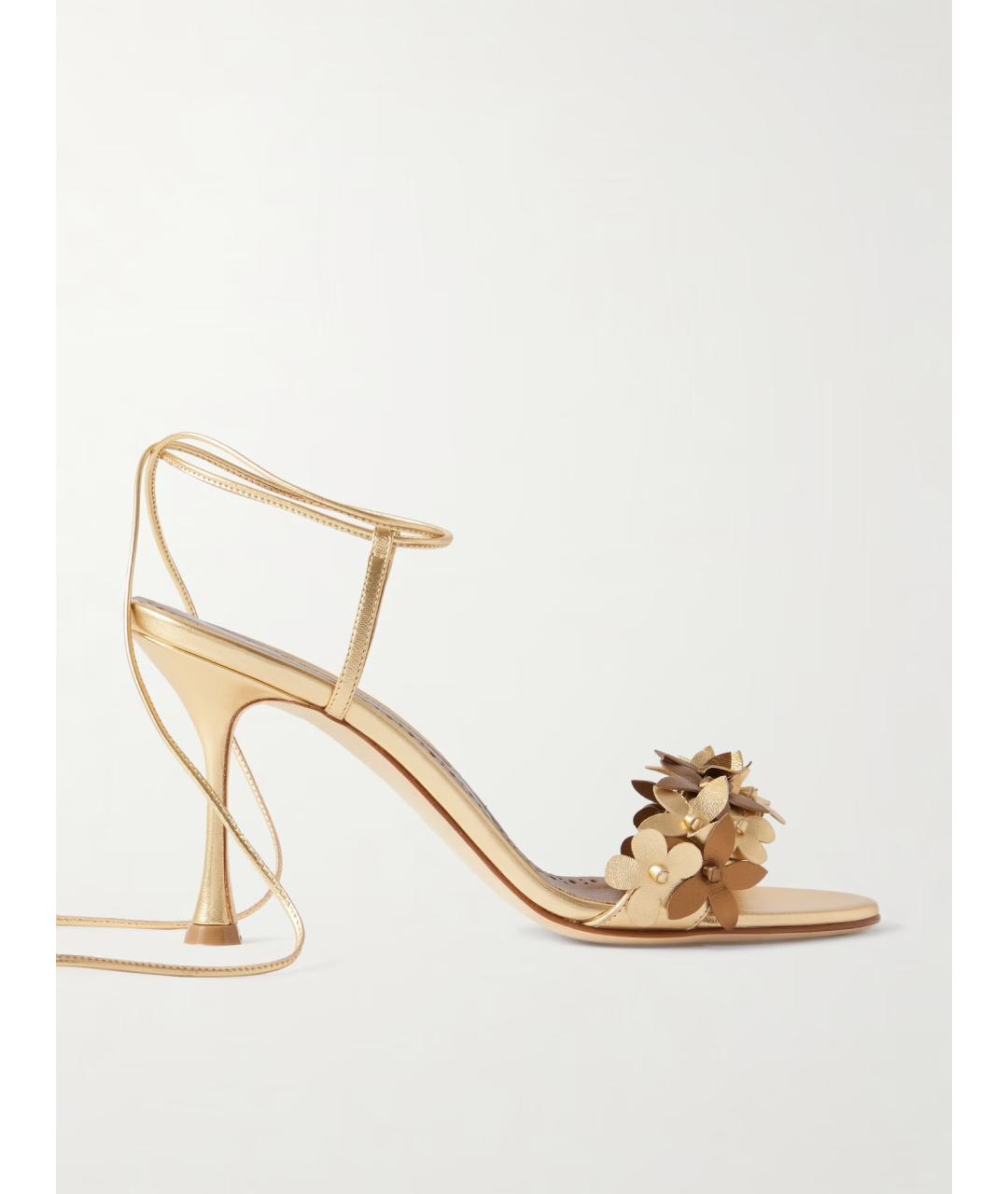 MANOLO BLAHNIK Золотые кожаные босоножки, фото 5