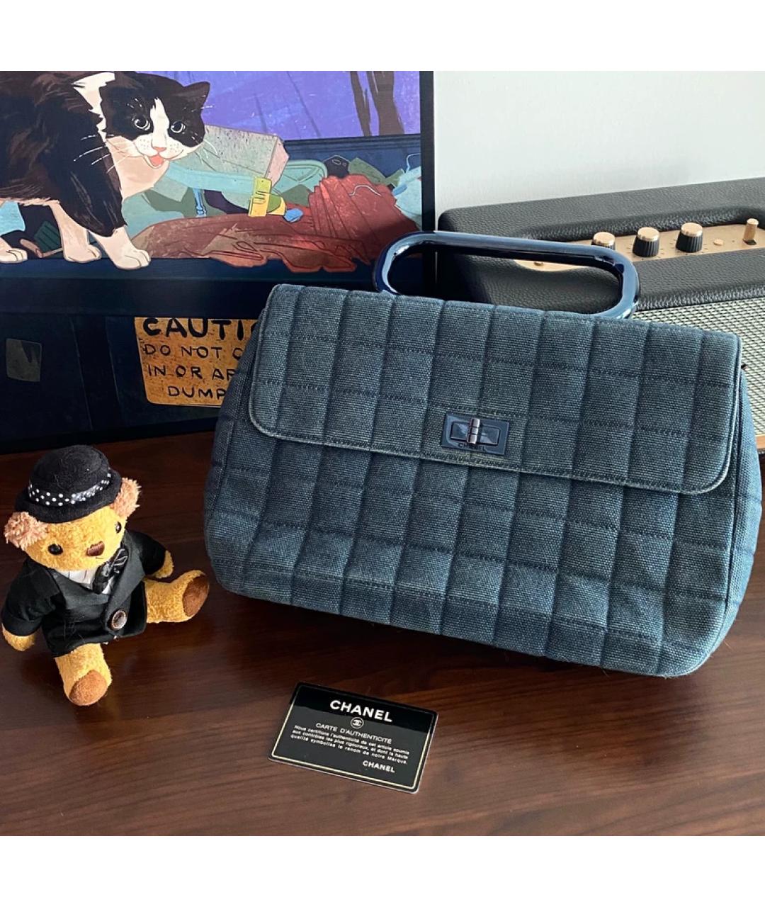 CHANEL Синяя деним сумка с короткими ручками, фото 5