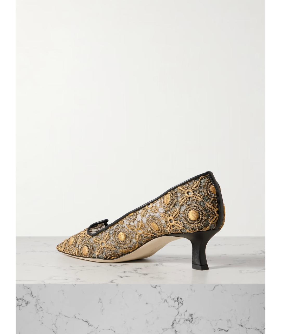 MANOLO BLAHNIK Золотые текстильные лодочки на низком каблуке, фото 3