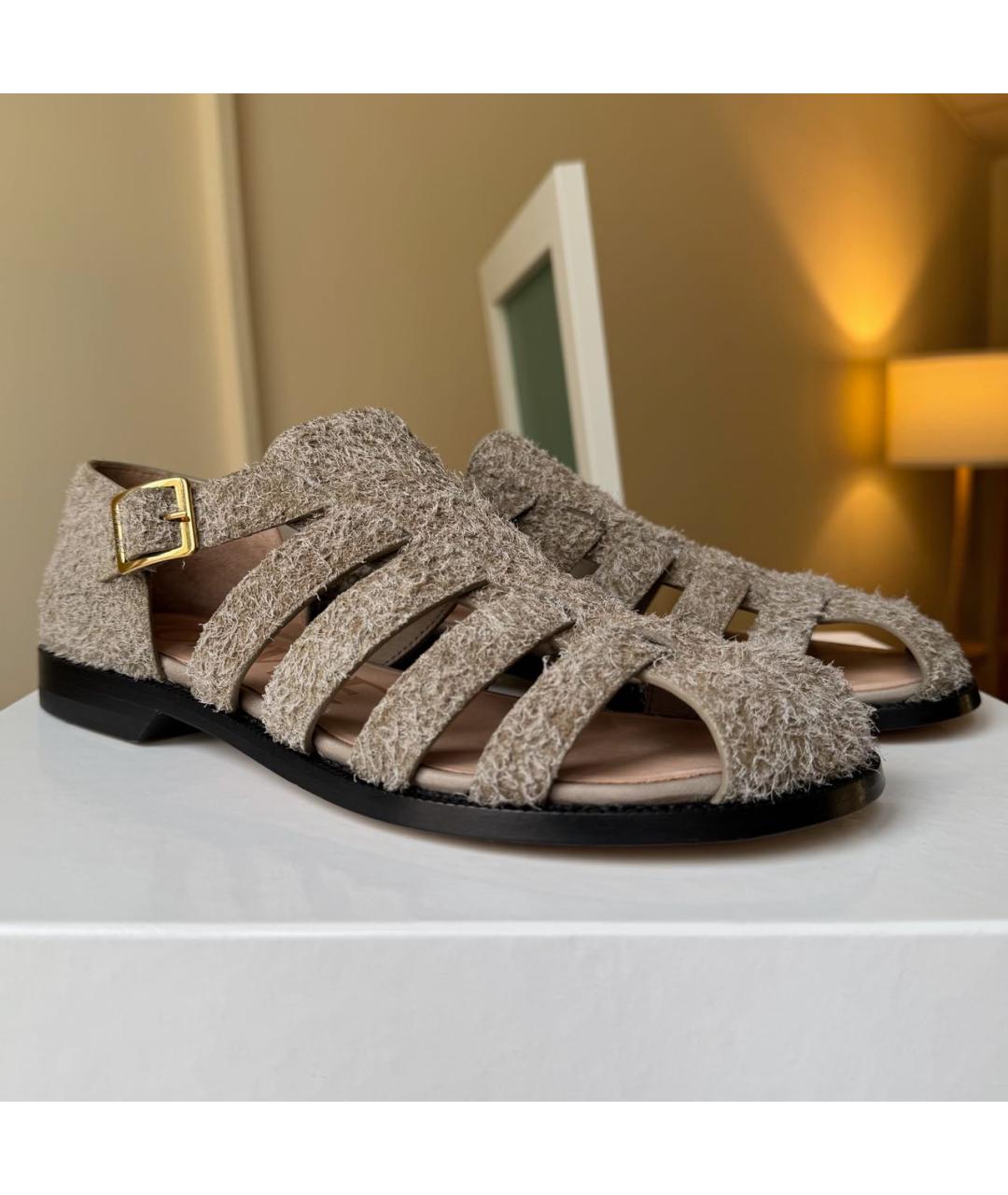 LOEWE Бежевые замшевые босоножки, фото 4