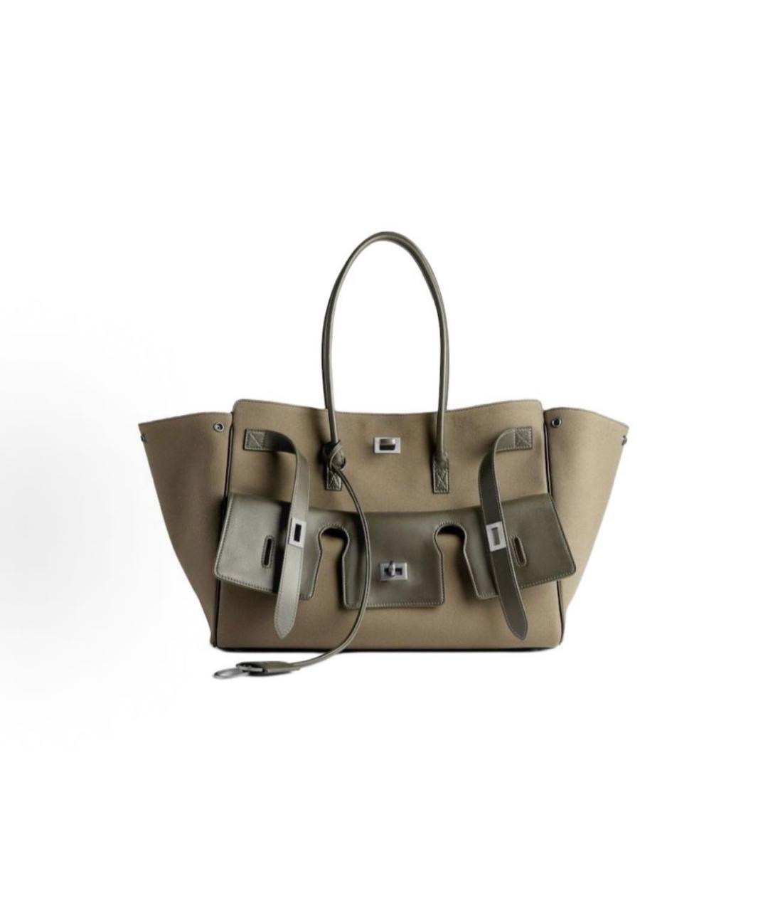 BALENCIAGA Хаки тканевая сумка через плечо, фото 9