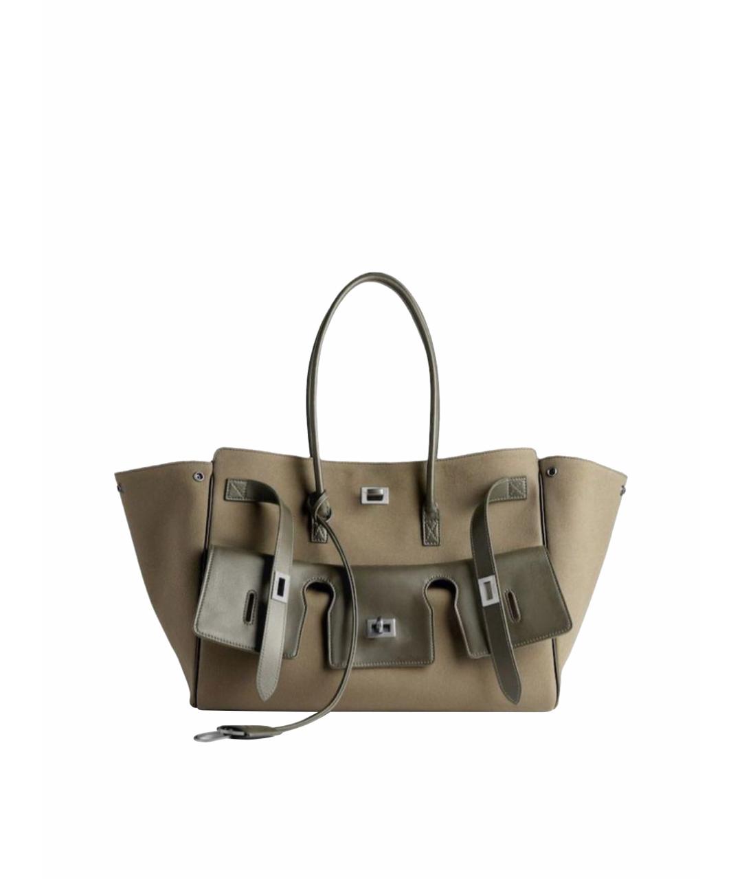 BALENCIAGA Хаки тканевая сумка через плечо, фото 1