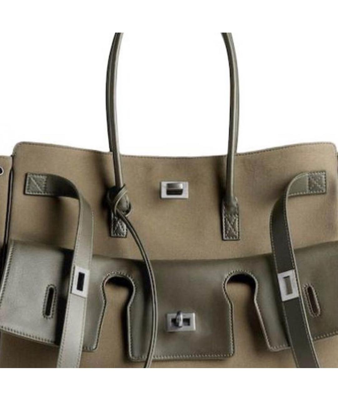 BALENCIAGA Хаки тканевая сумка через плечо, фото 5