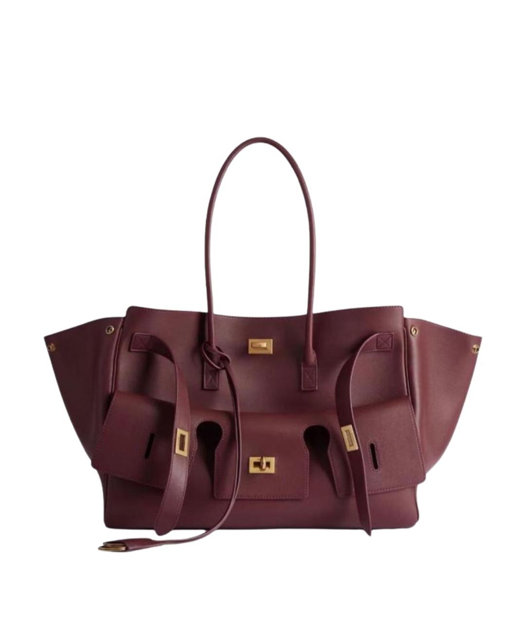 BALENCIAGA Бордовая кожаная сумка через плечо, фото 1