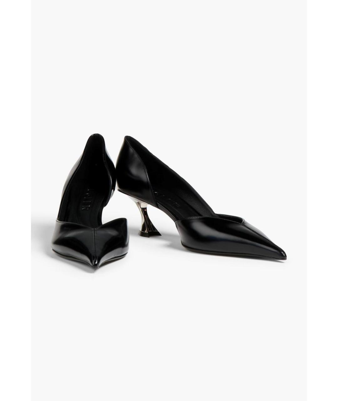 MUGLER Черные кожаные лодочки на низком каблуке, фото 2