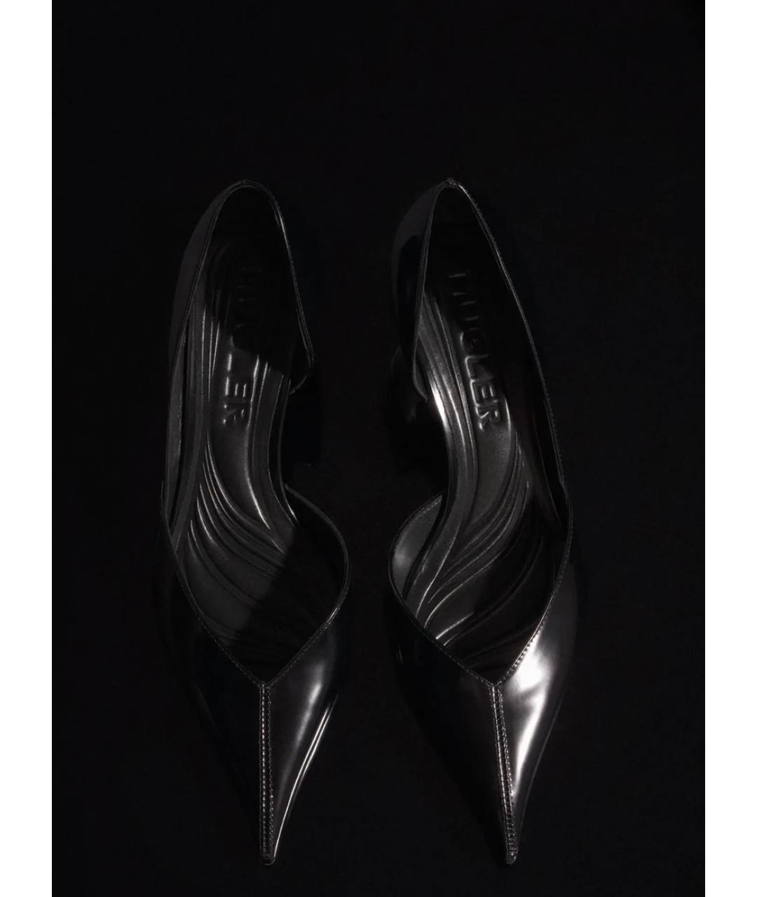 MUGLER Черные кожаные лодочки на низком каблуке, фото 8