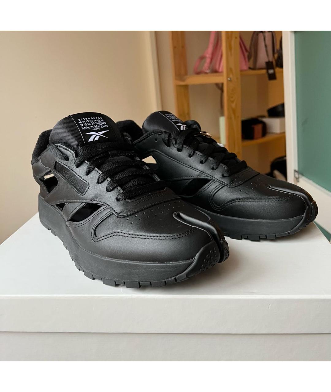 MAISON MARGIELA Черные кожаные кроссовки, фото 2