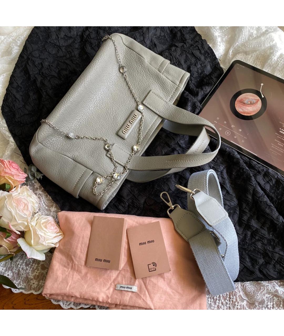 MIU MIU Серая кожаная сумка тоут, фото 8