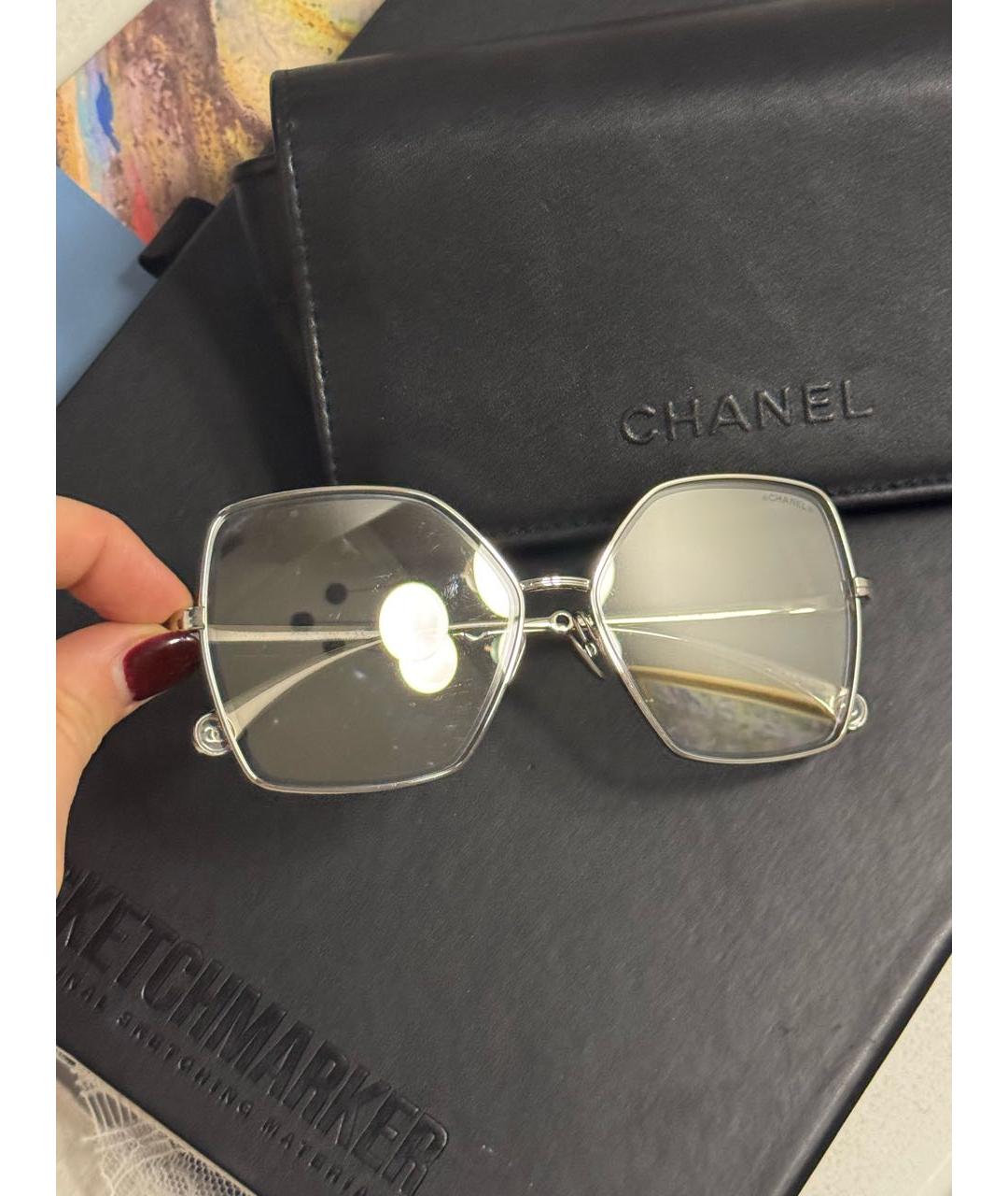 CHANEL Серебряные металлические солнцезащитные очки, фото 2