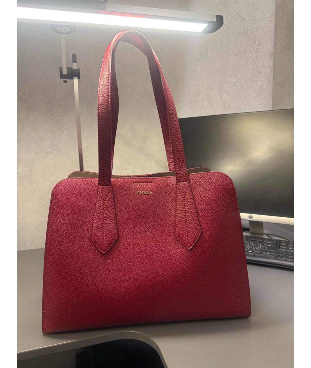 FURLA Бордовая кожаная сумка через плечо, фото 4