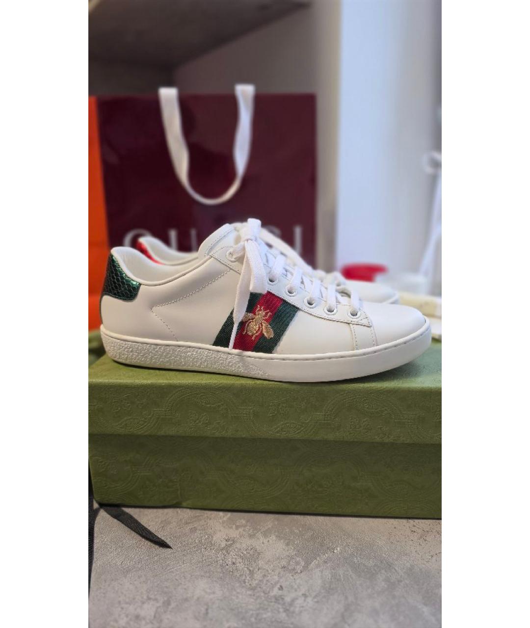 GUCCI Белые кожаные кеды, фото 5