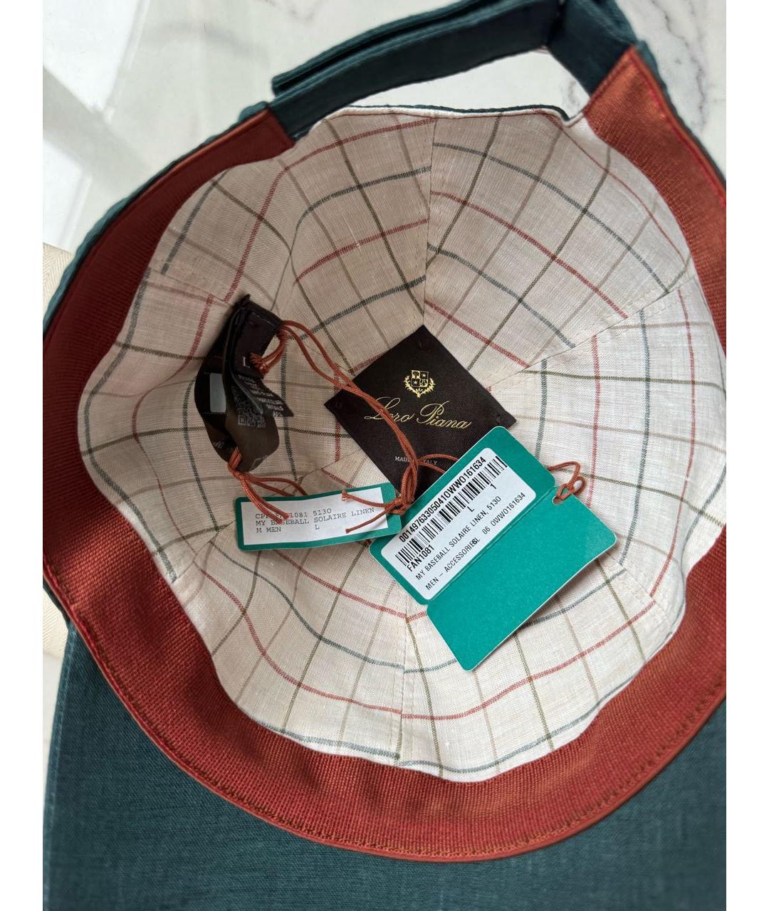 LORO PIANA Зеленая льняная кепка/бейсболка, фото 5