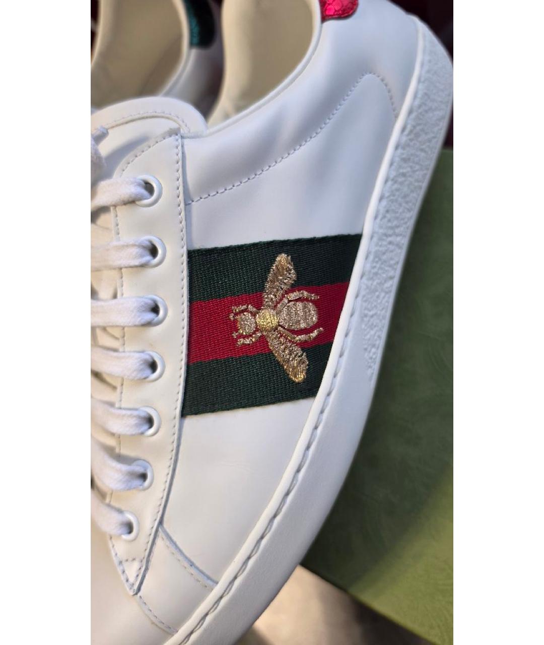 GUCCI Белые кожаные низкие кроссовки / кеды, фото 4