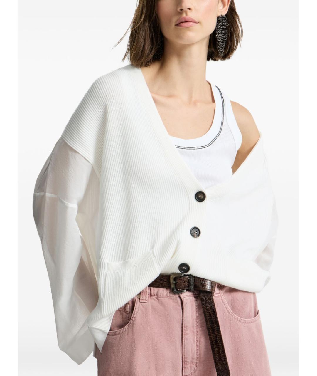 BRUNELLO CUCINELLI Белый хлопковый кардиган, фото 4