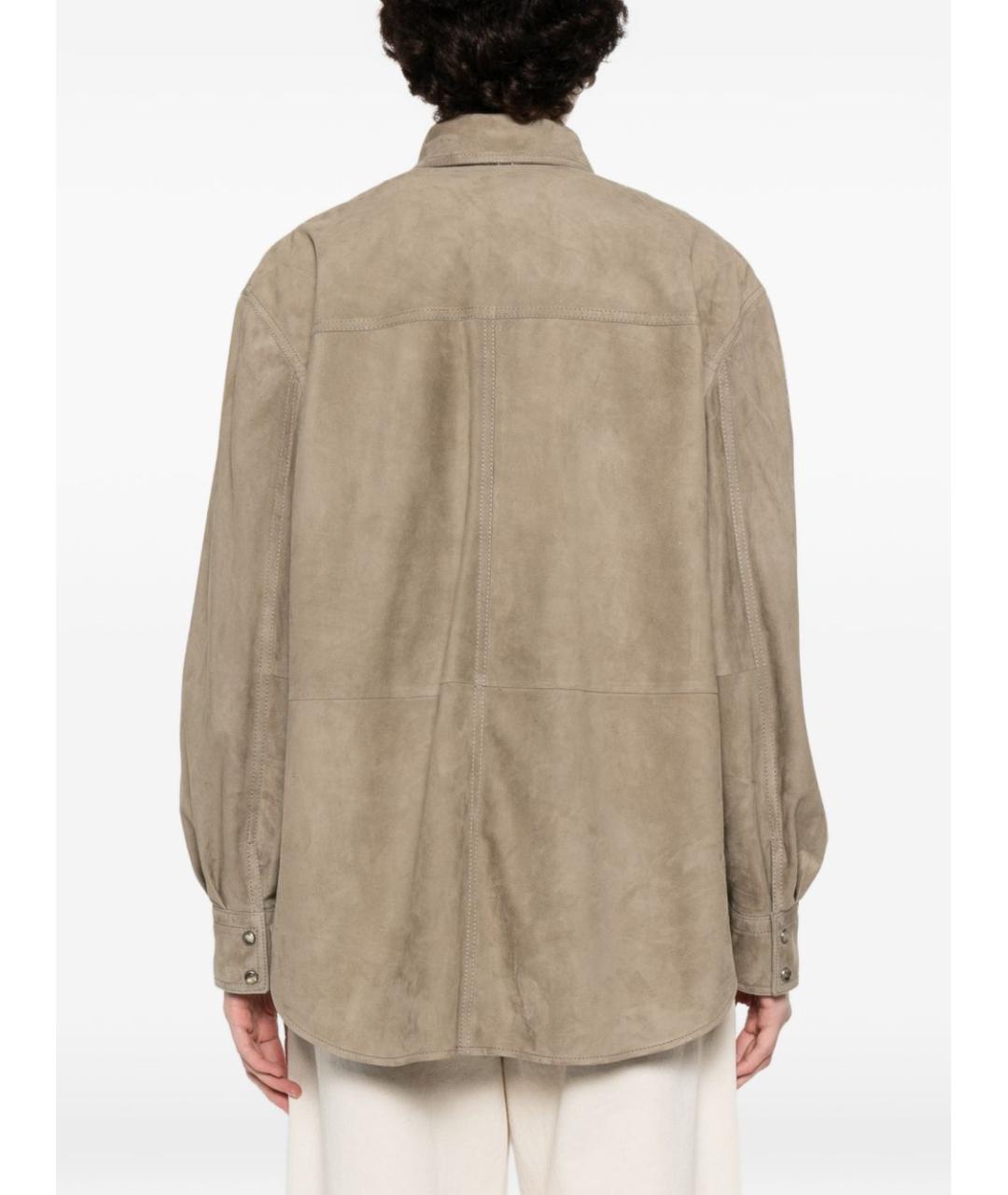 BRUNELLO CUCINELLI Коричневая кожаная рубашка, фото 4