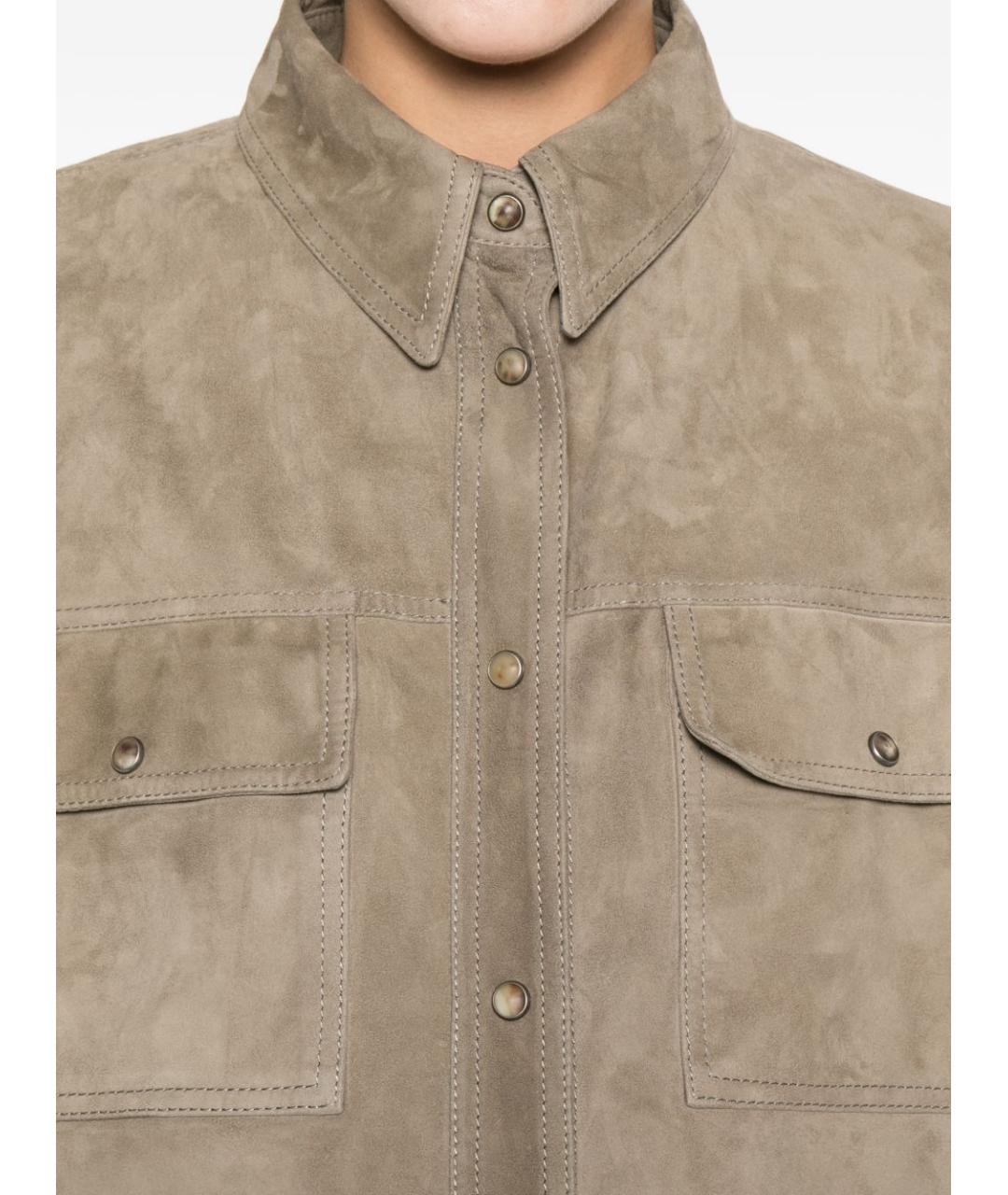 BRUNELLO CUCINELLI Коричневая кожаная рубашка, фото 5