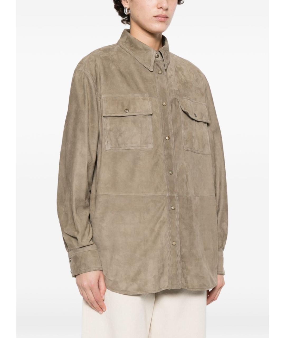 BRUNELLO CUCINELLI Коричневая кожаная рубашка, фото 3