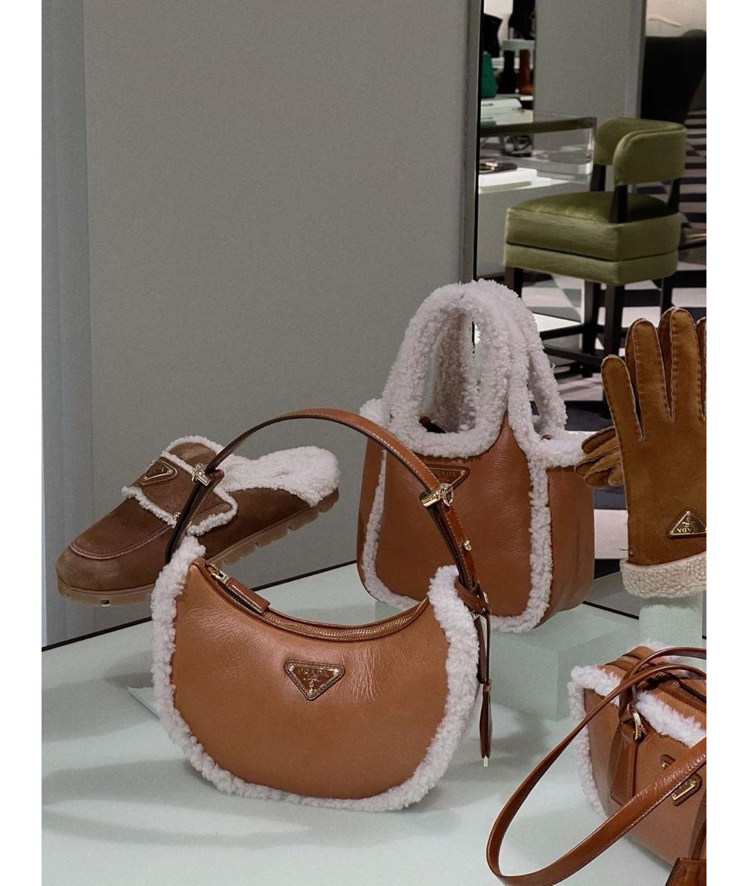 PRADA Коричневая кожаная сумка с короткими ручками, фото 7