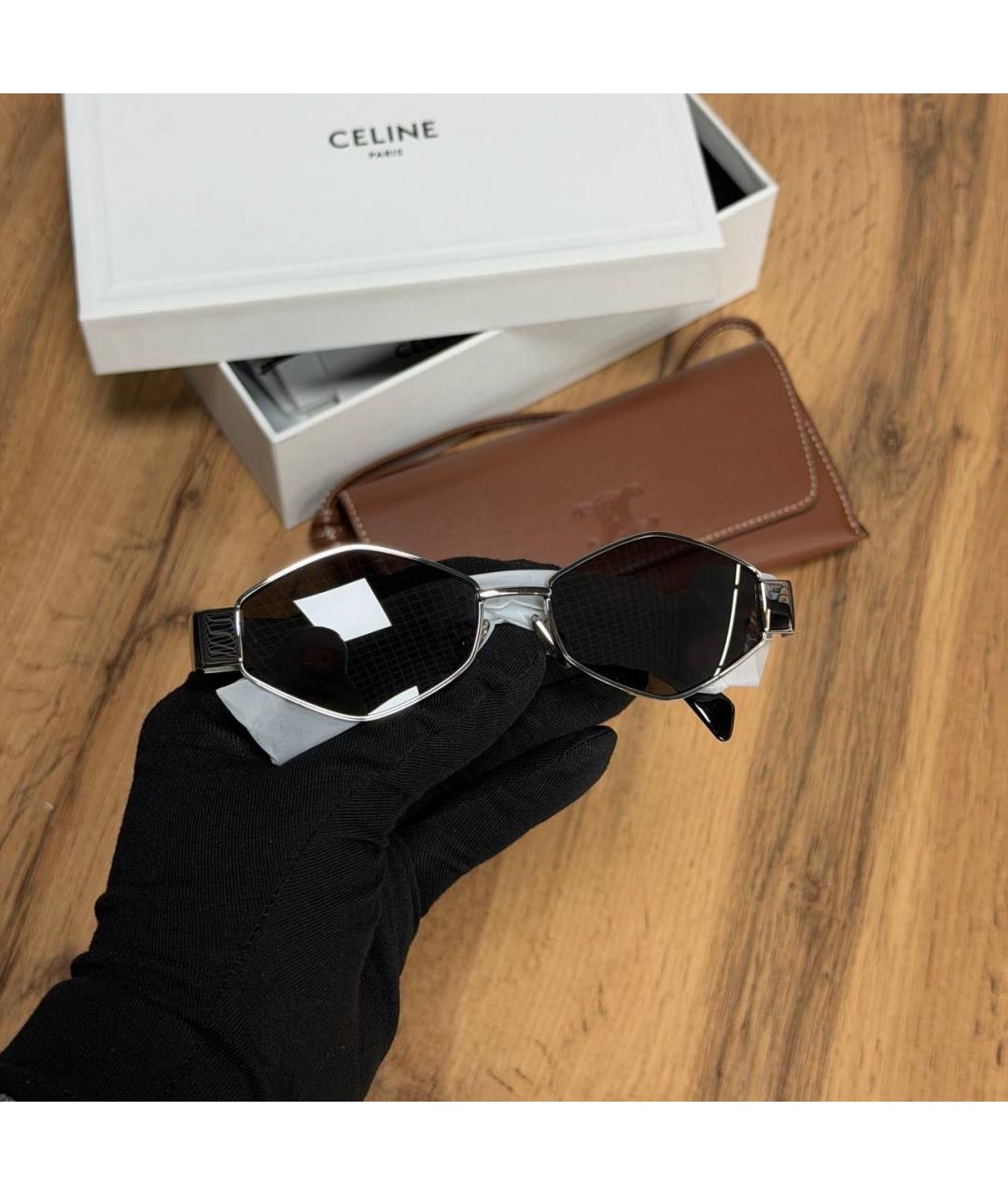 CELINE Серебряные металлические солнцезащитные очки, фото 2