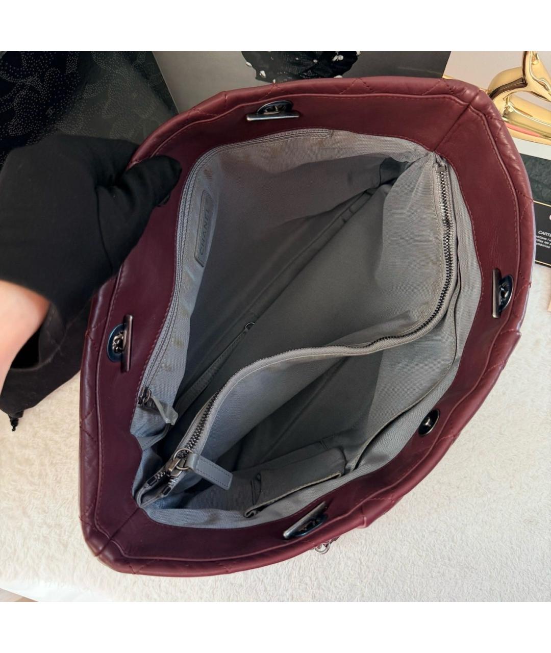 CHANEL Бордовая кожаная сумка тоут, фото 6