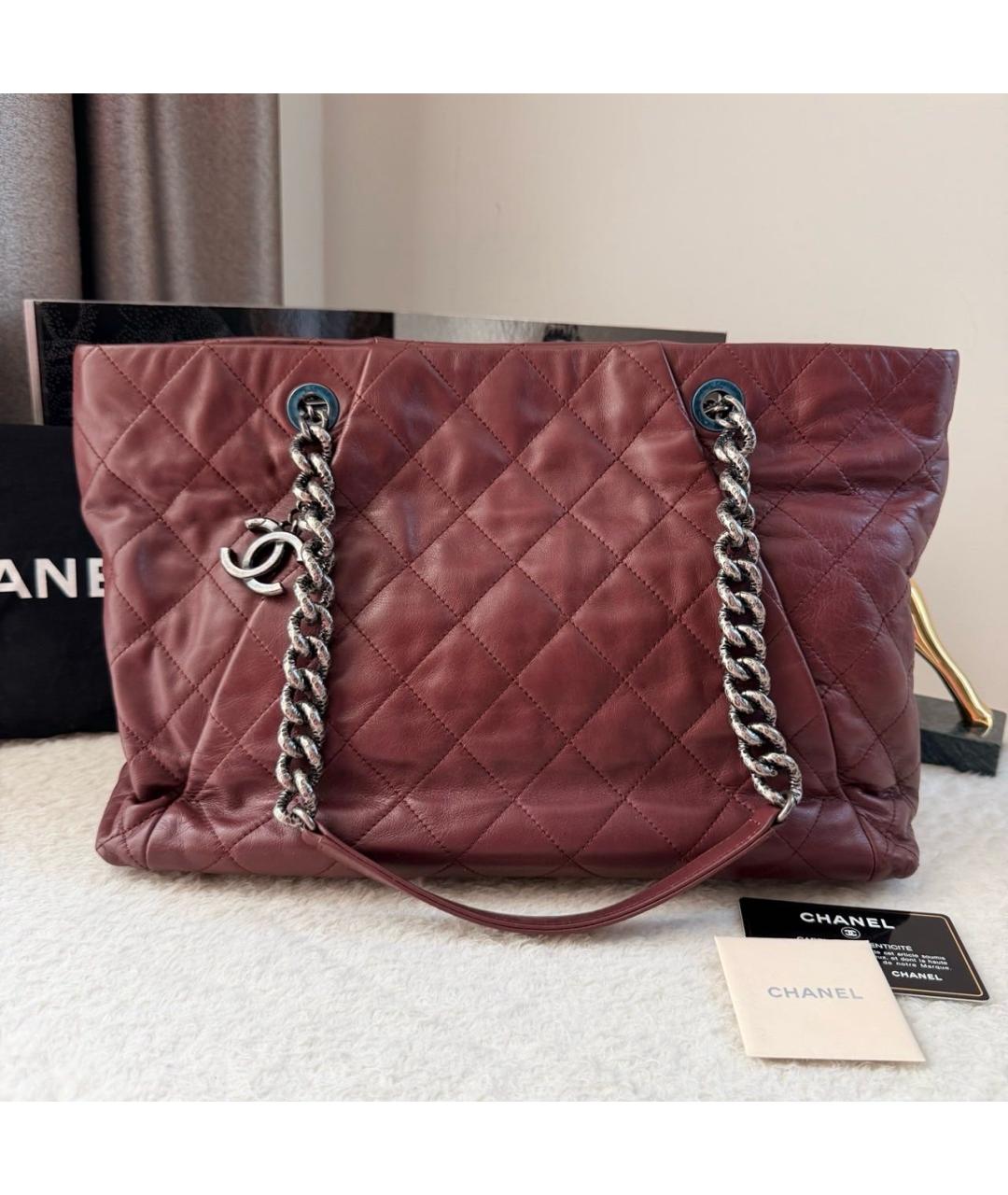 CHANEL Бордовая кожаная сумка тоут, фото 2