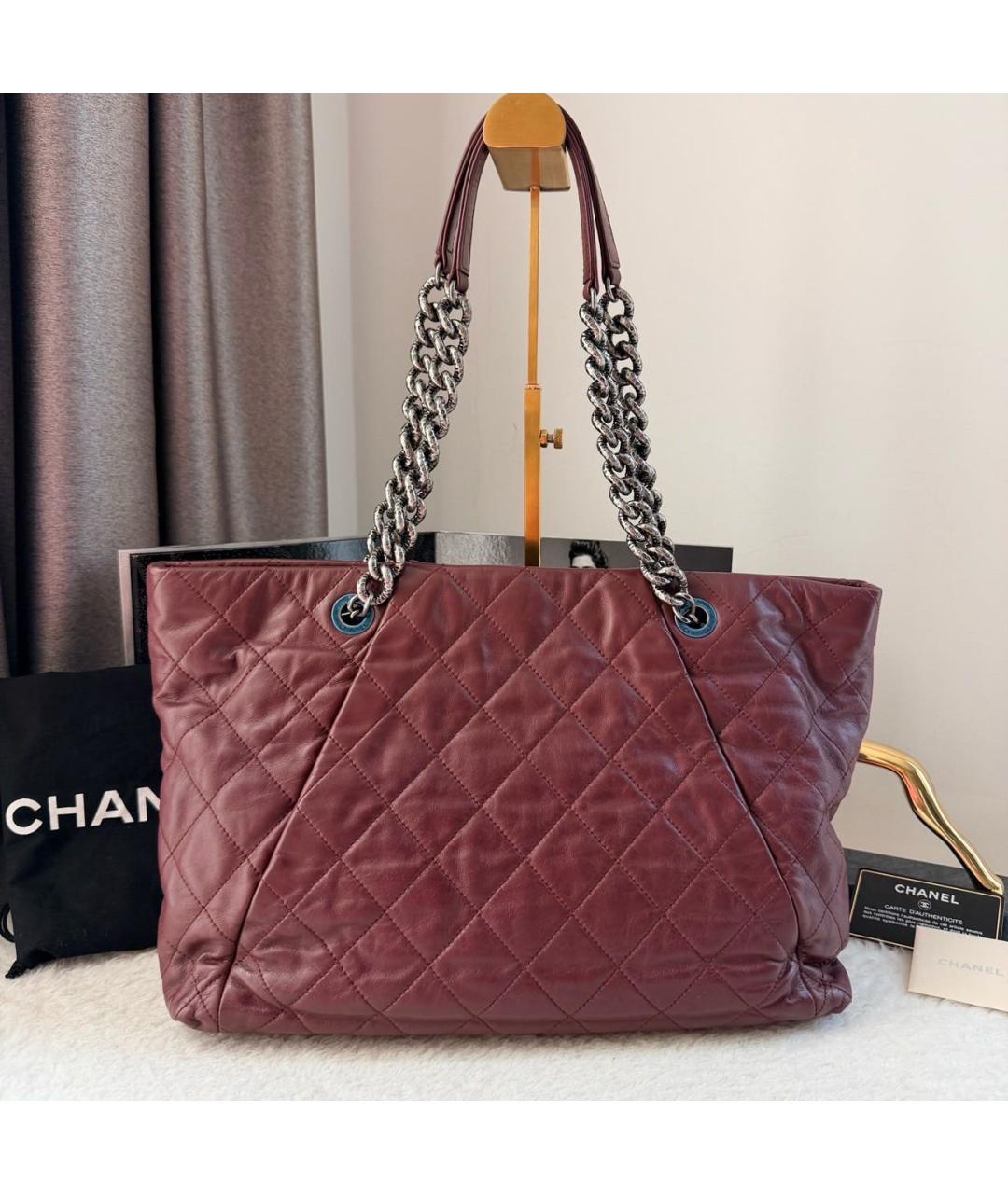 CHANEL Бордовая кожаная сумка тоут, фото 3