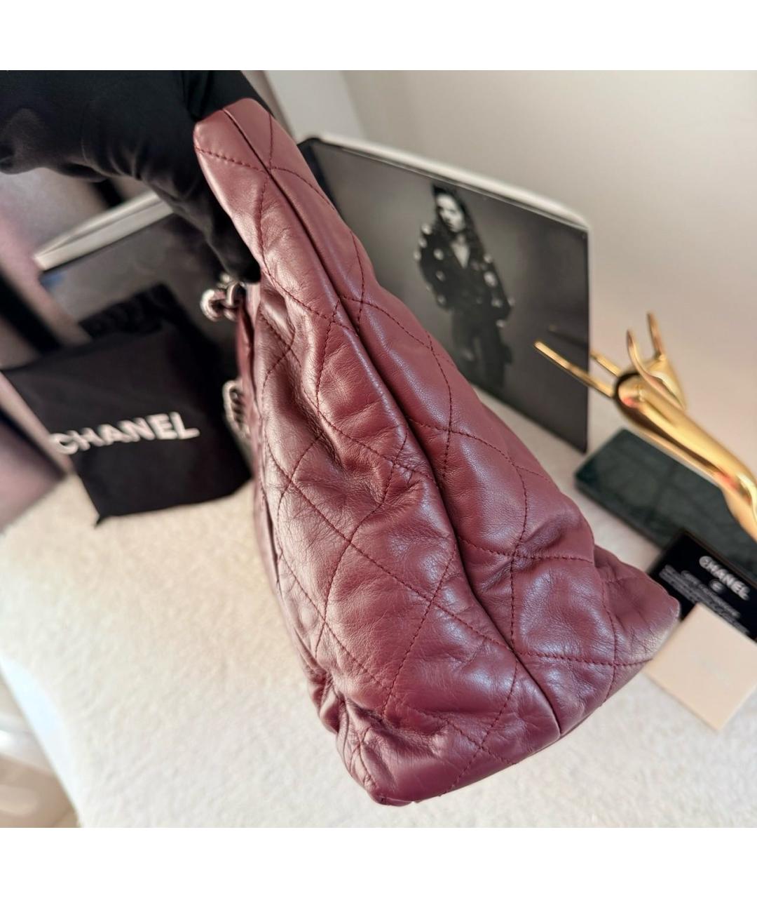 CHANEL Бордовая кожаная сумка тоут, фото 5