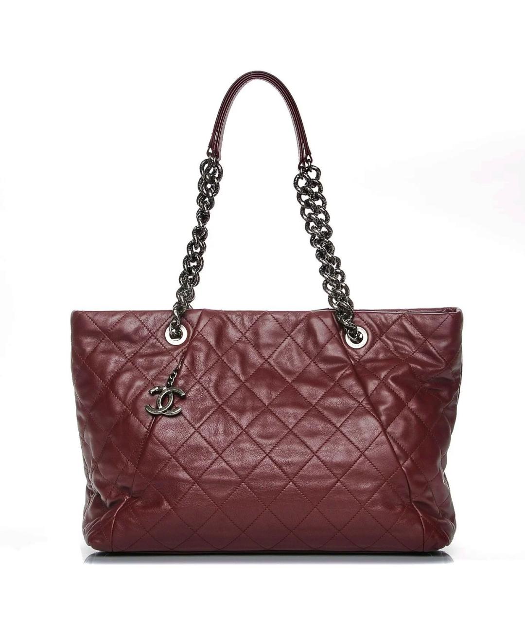 CHANEL Бордовая кожаная сумка тоут, фото 8