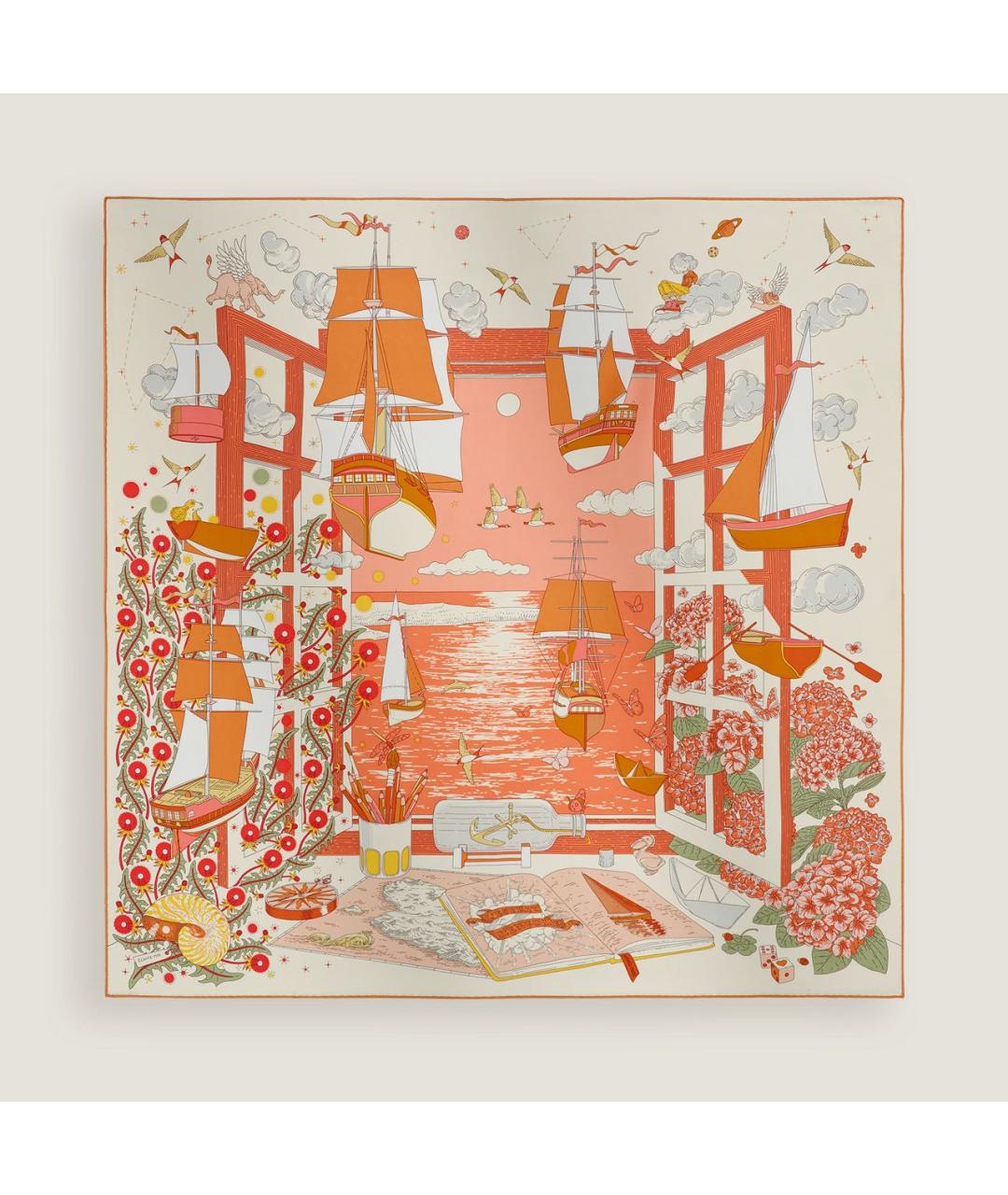 HERMES Оранжевый шелковый платок, фото 4