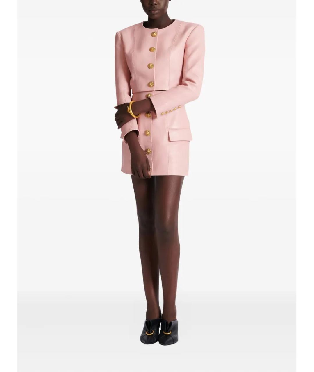 BALMAIN Розовый кожаный жакет/пиджак, фото 4