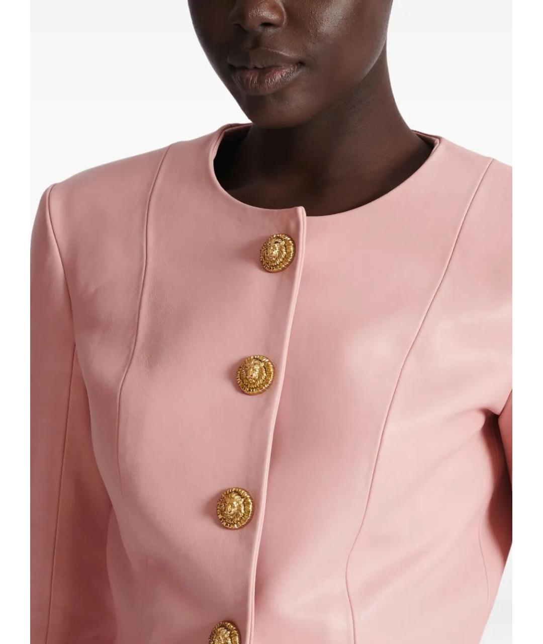 BALMAIN Розовый кожаный жакет/пиджак, фото 2