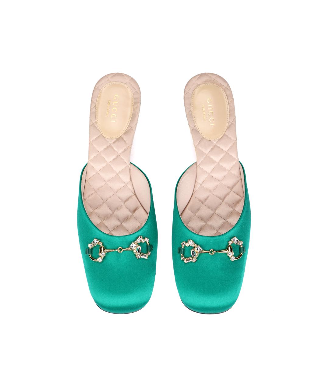 GUCCI Зеленые текстильные мюли, фото 3