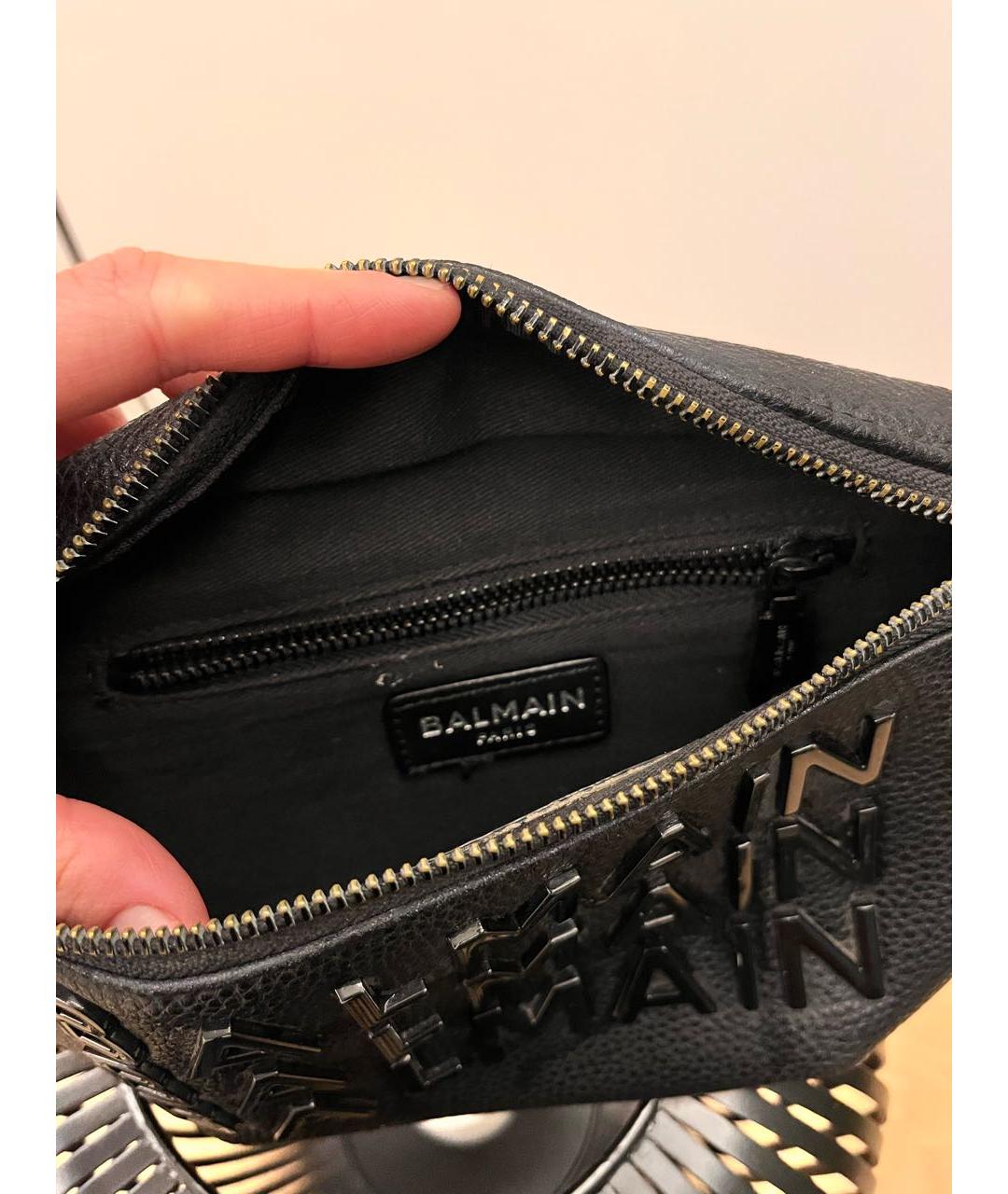 BALMAIN Черная кожаная поясная сумка, фото 4