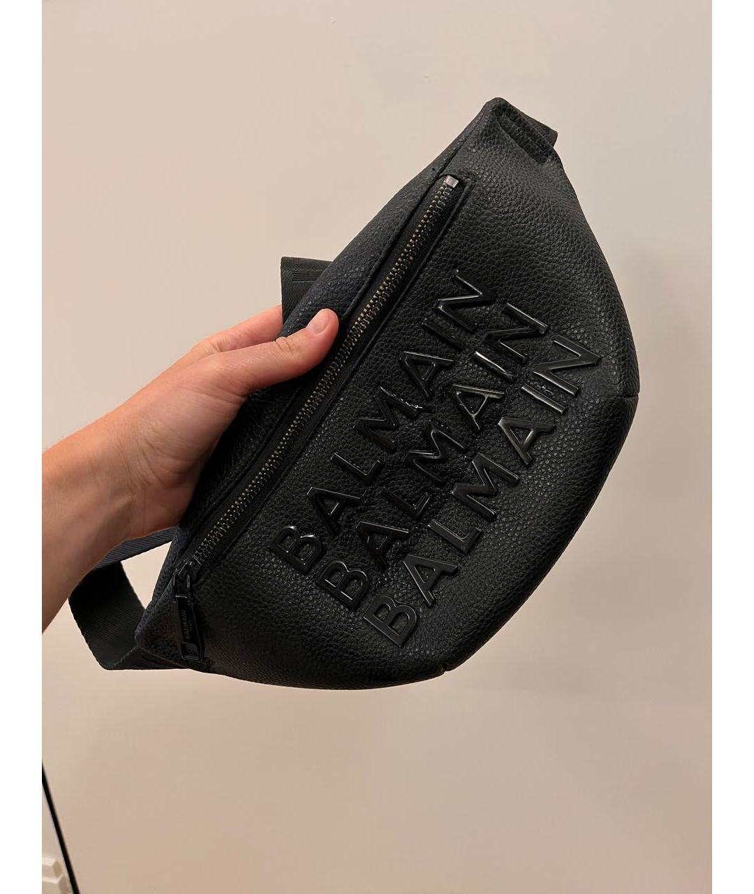 BALMAIN Черная кожаная поясная сумка, фото 6