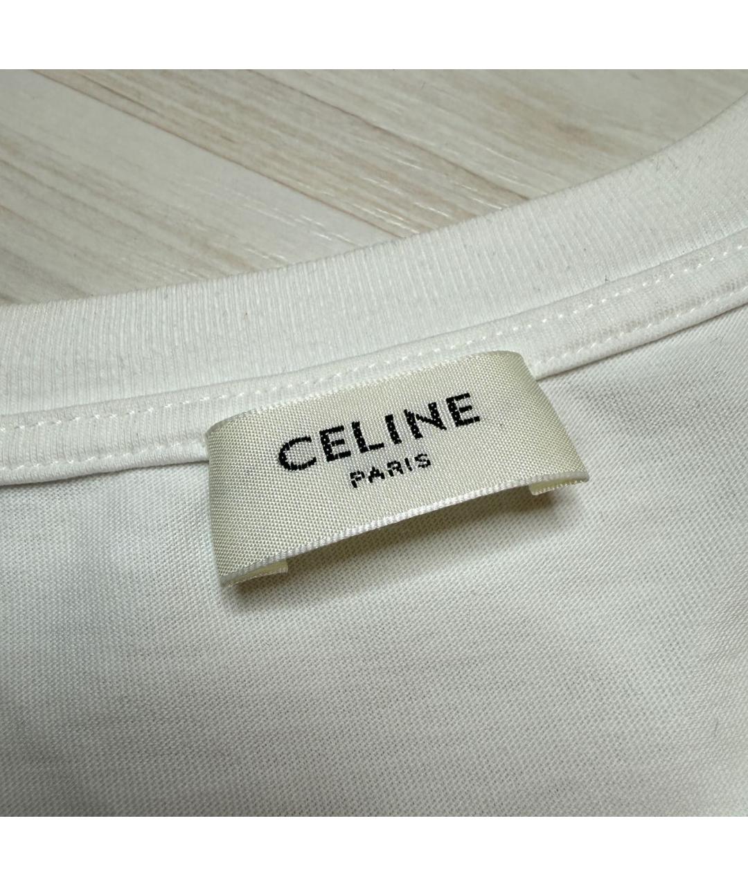 CELINE Белая хлопковая футболка, фото 4