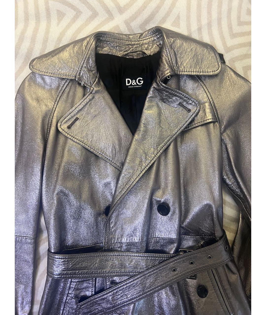 DOLCE&GABBANA Серебрянный кожаный тренч/плащ, фото 3