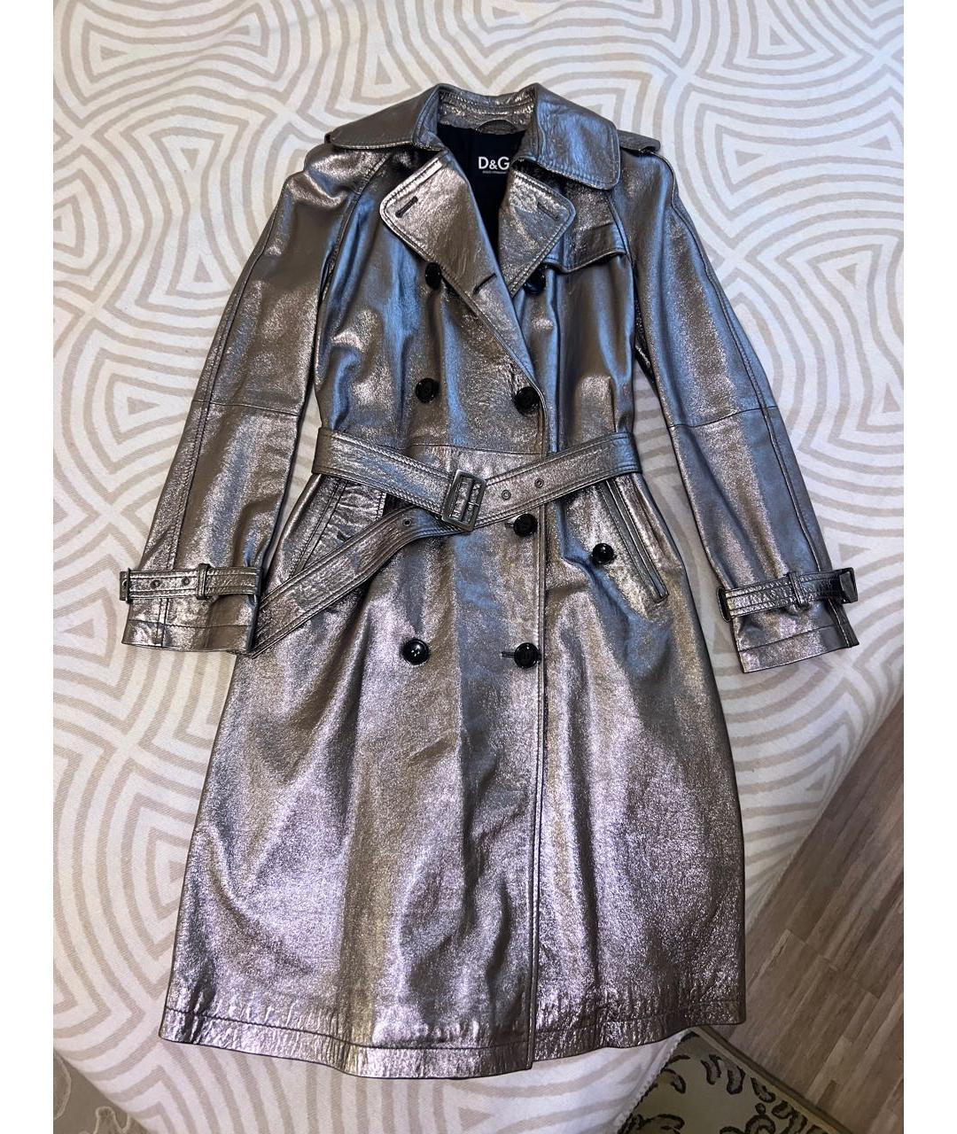 DOLCE&GABBANA Серебрянный кожаный тренч/плащ, фото 9