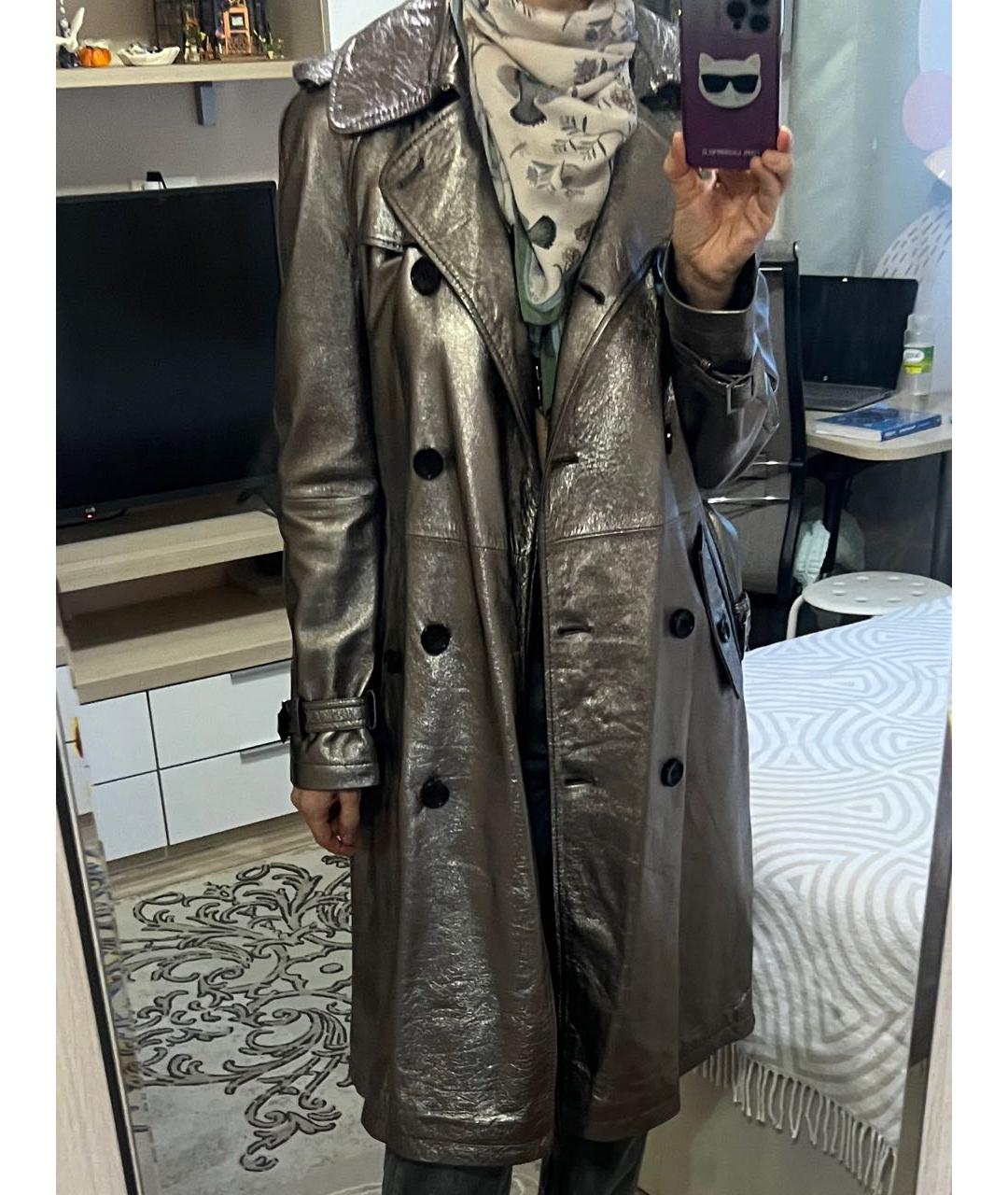 DOLCE&GABBANA Серебрянный кожаный тренч/плащ, фото 7
