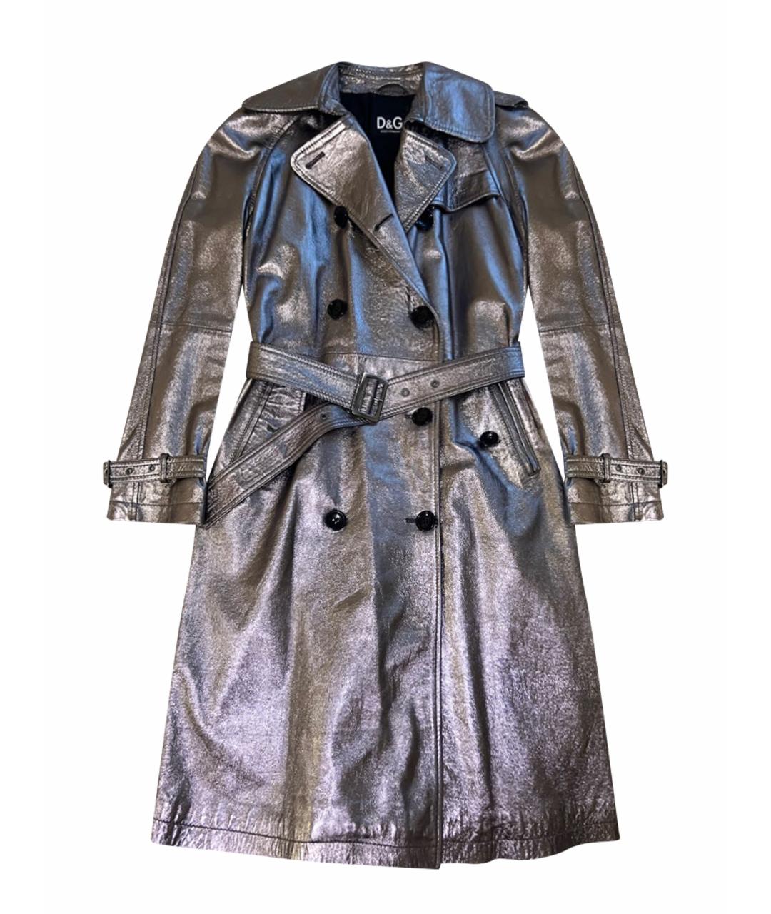 DOLCE&GABBANA Серебрянный кожаный тренч/плащ, фото 1