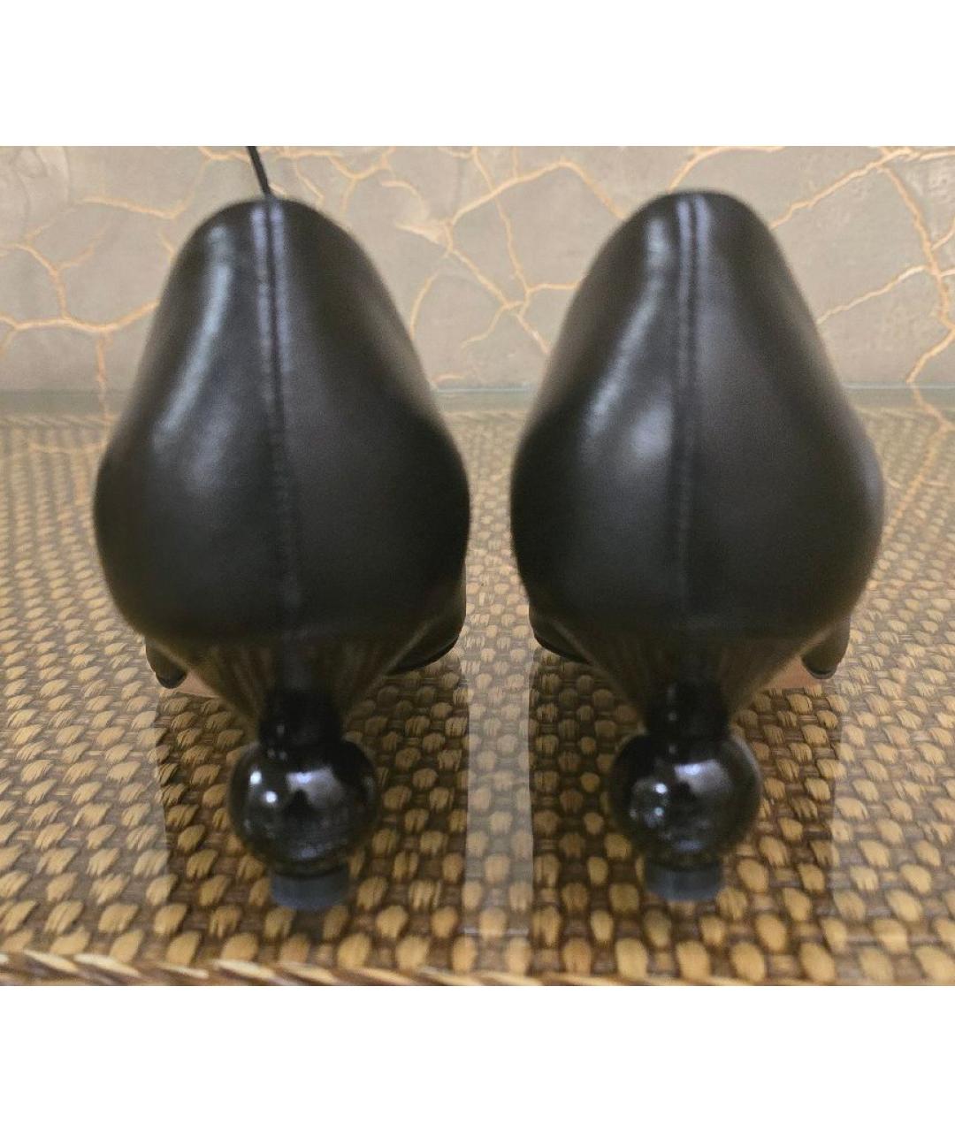 WEEKEND MAX MARA Черные кожаные лодочки на низком каблуке, фото 4